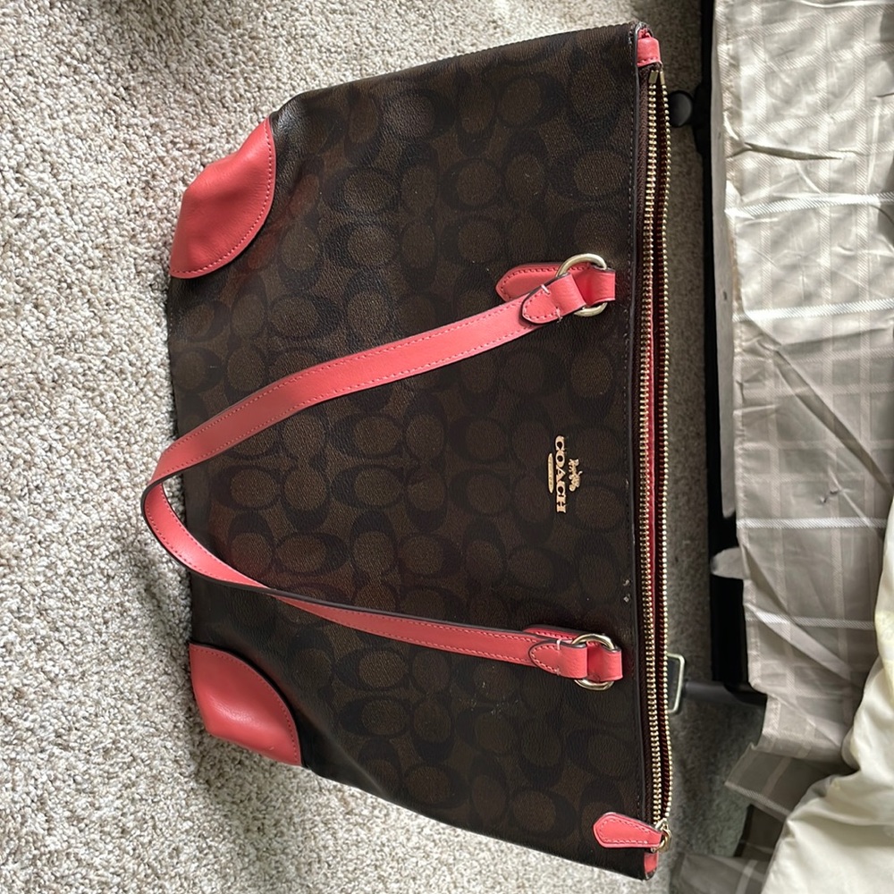 Brown and pink coach shoulder bag